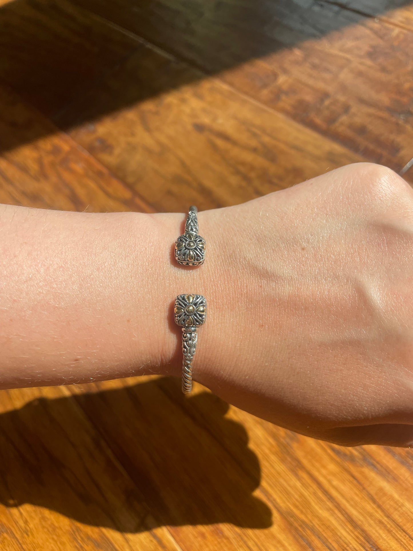Gold and Sterling Silver Flower Cuff
