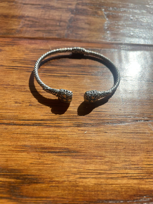 Gold and Sterling Silver Flower Cuff