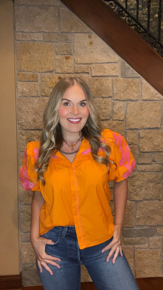Orange and Pink Poplin Top
