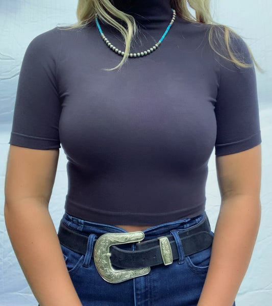 Black Seamless Cropped Mock Tee