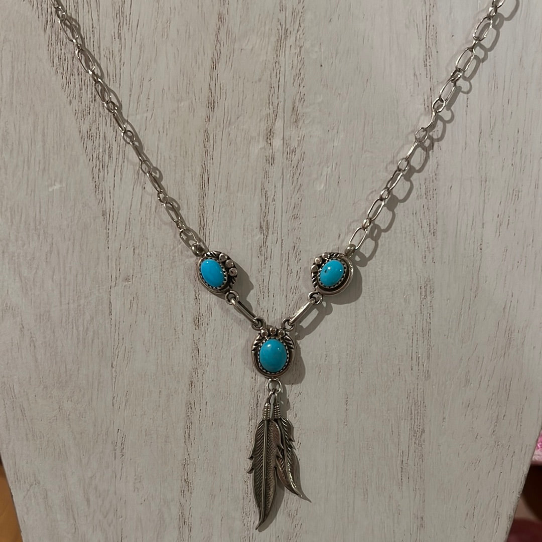 Unique Tri-Stone Feather Necklace
