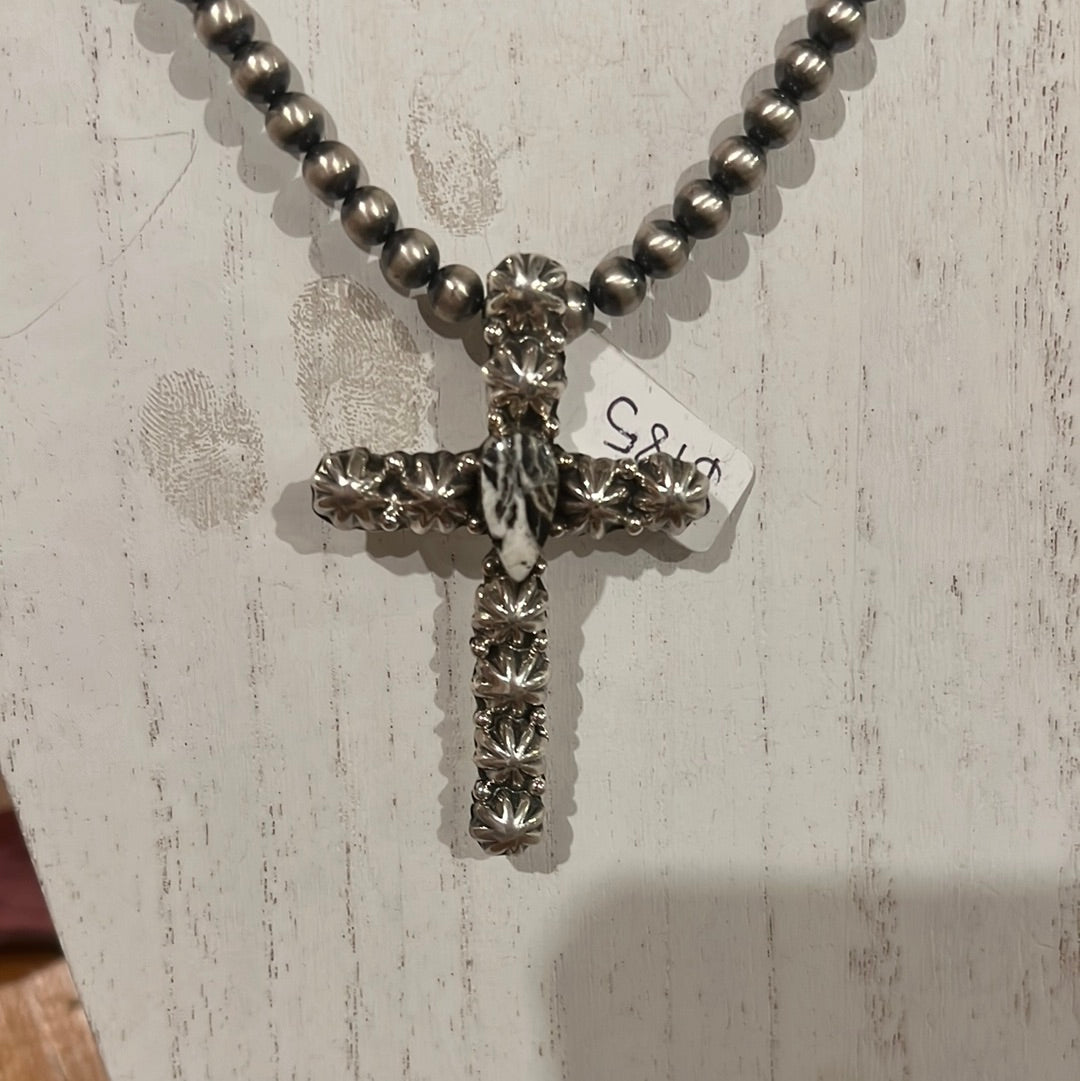 White Buffalo Cross Pendant