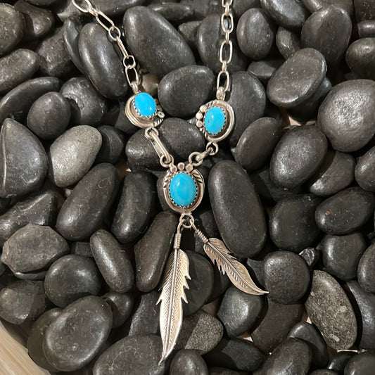 Unique Tri-Stone Feather Necklace