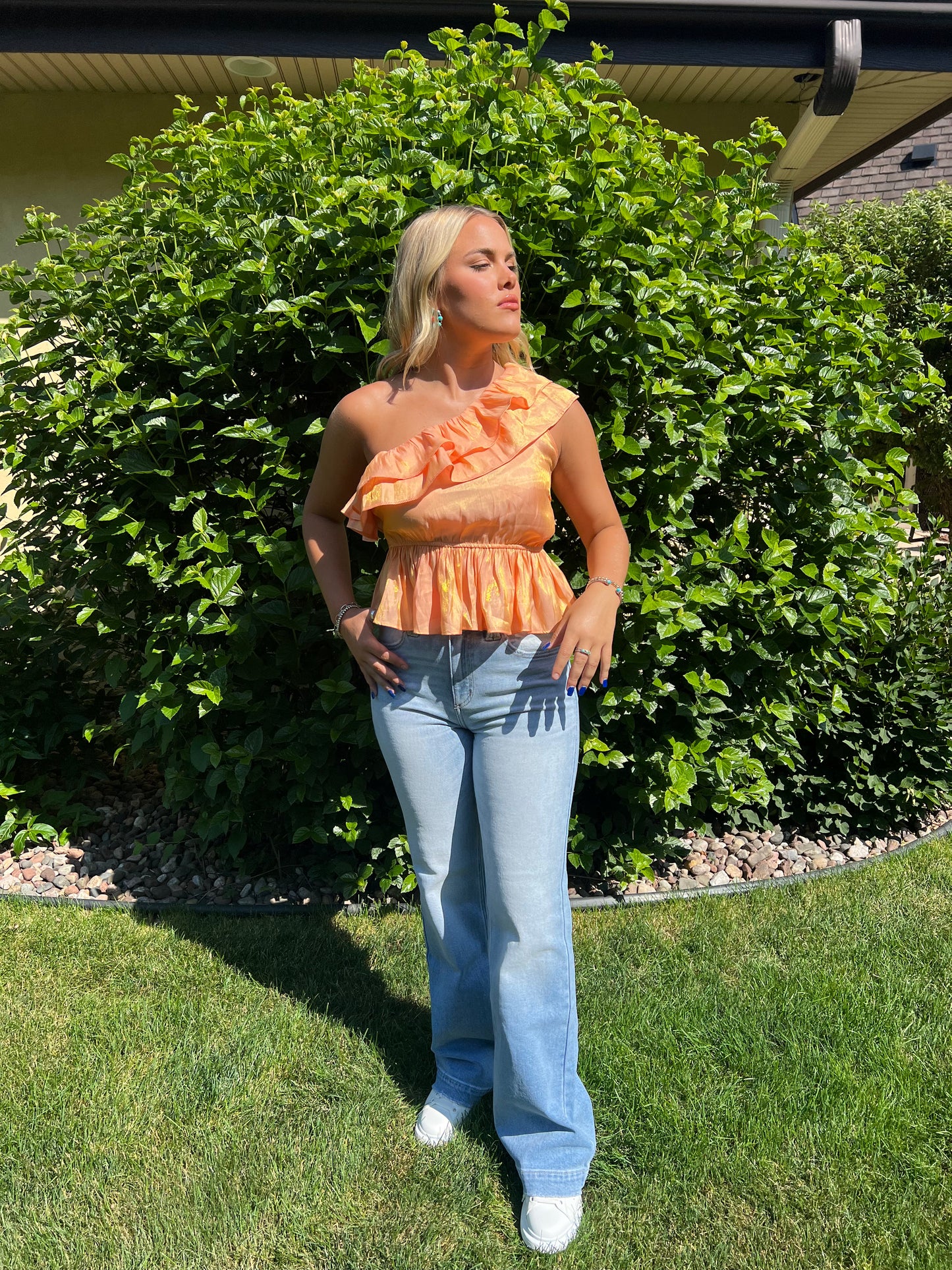 Orange Shift Ruffle Top