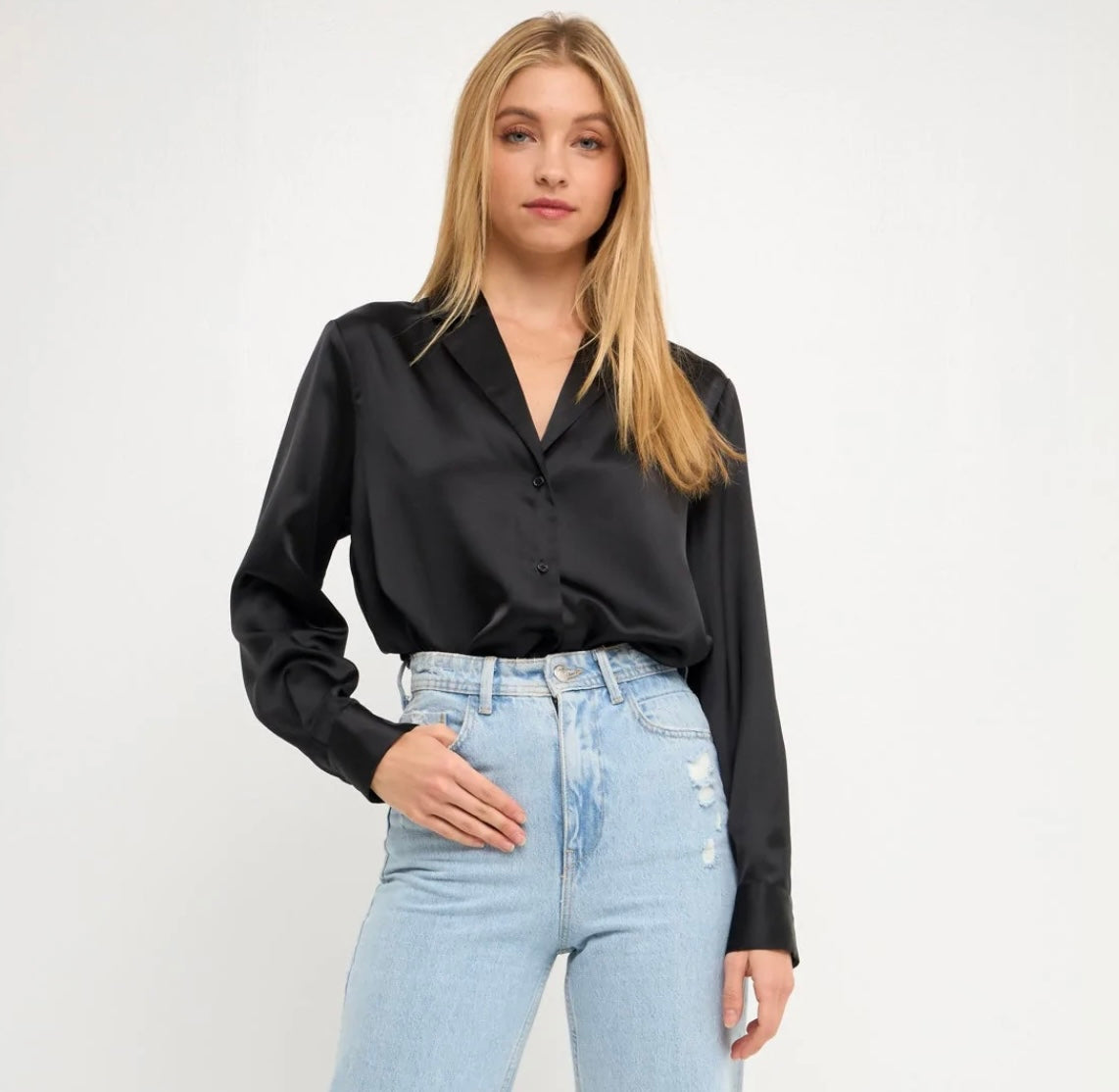 Silk Button Up Black