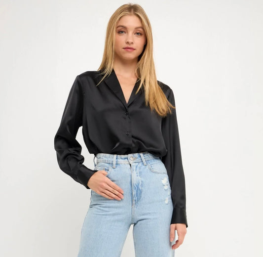 Silk Button Up Black