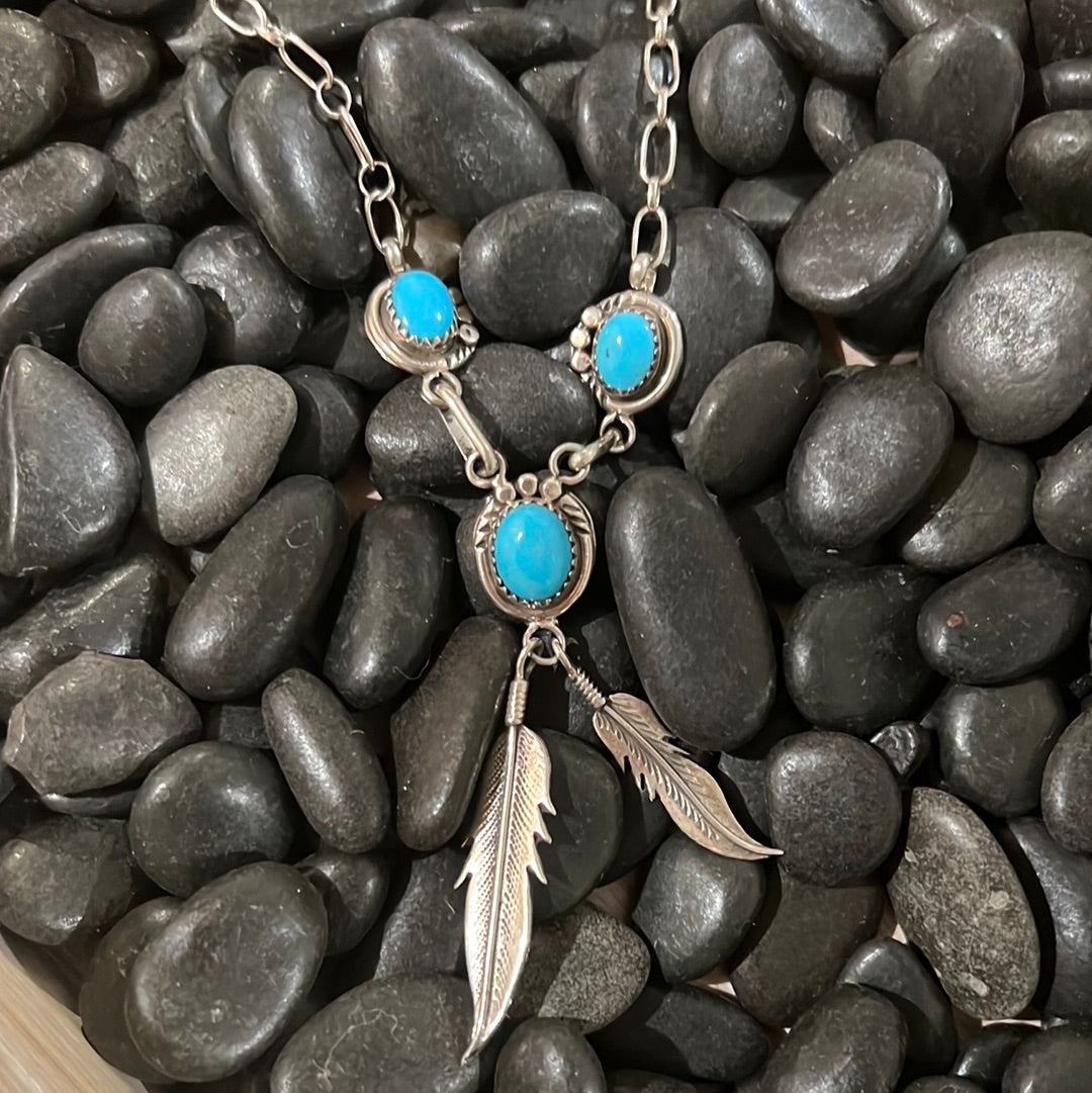 Unique Tri-Stone Feather Necklace