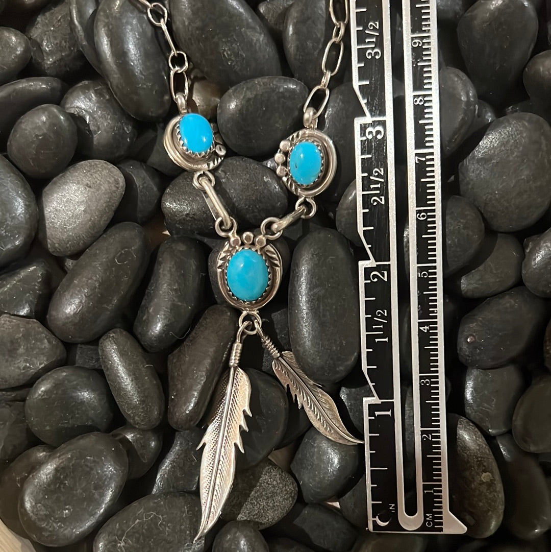 Unique Tri-Stone Feather Necklace
