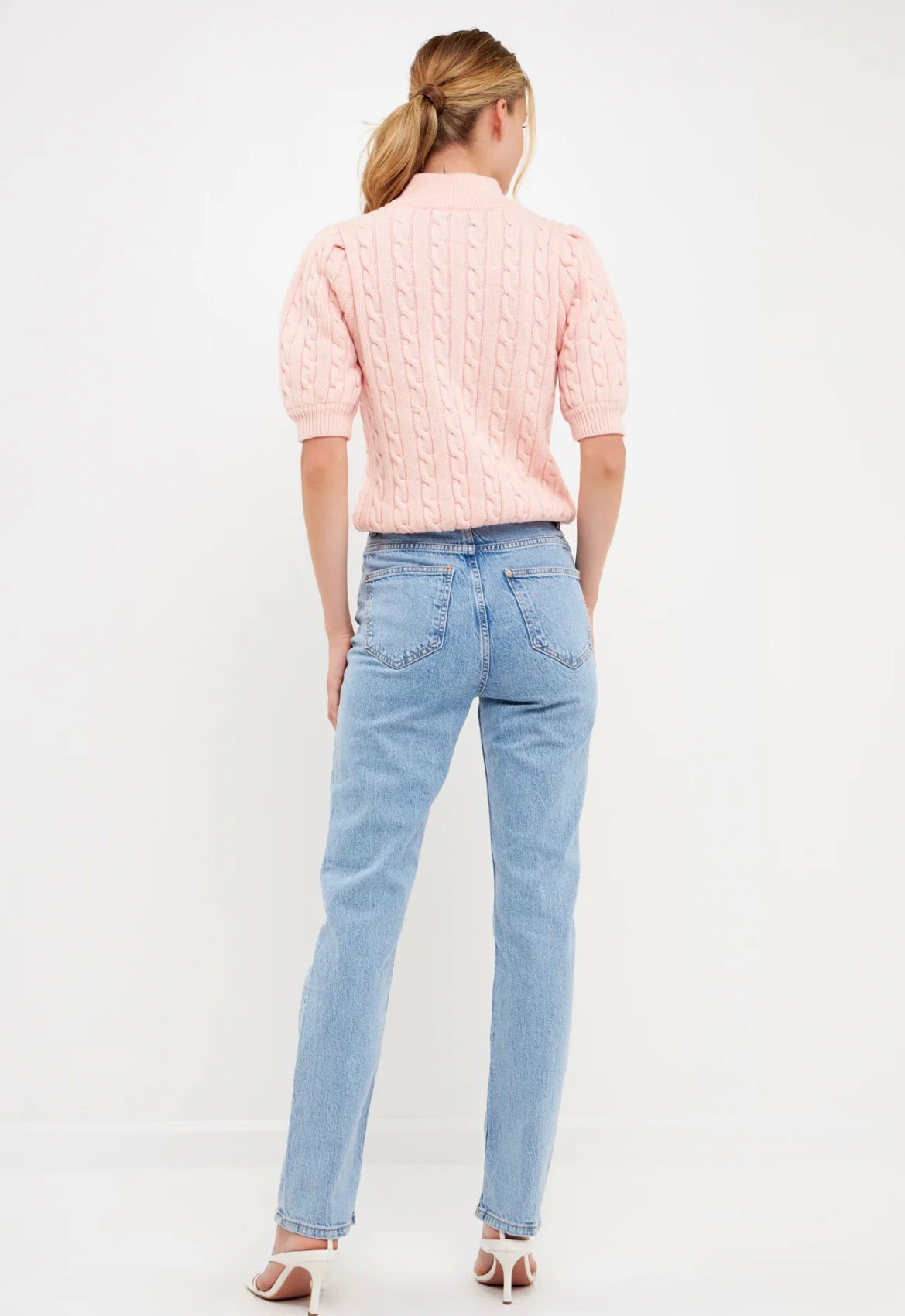 Peony Pink Cable Knit Short Sleeve Sweater